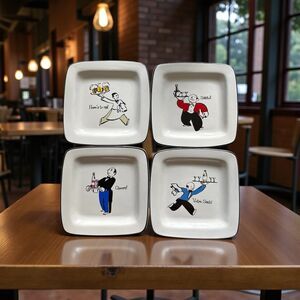 Rosanna Toasting Waiters-Set of 4: Appetizer/Wine Plates Vintage 1980s- Cheers!